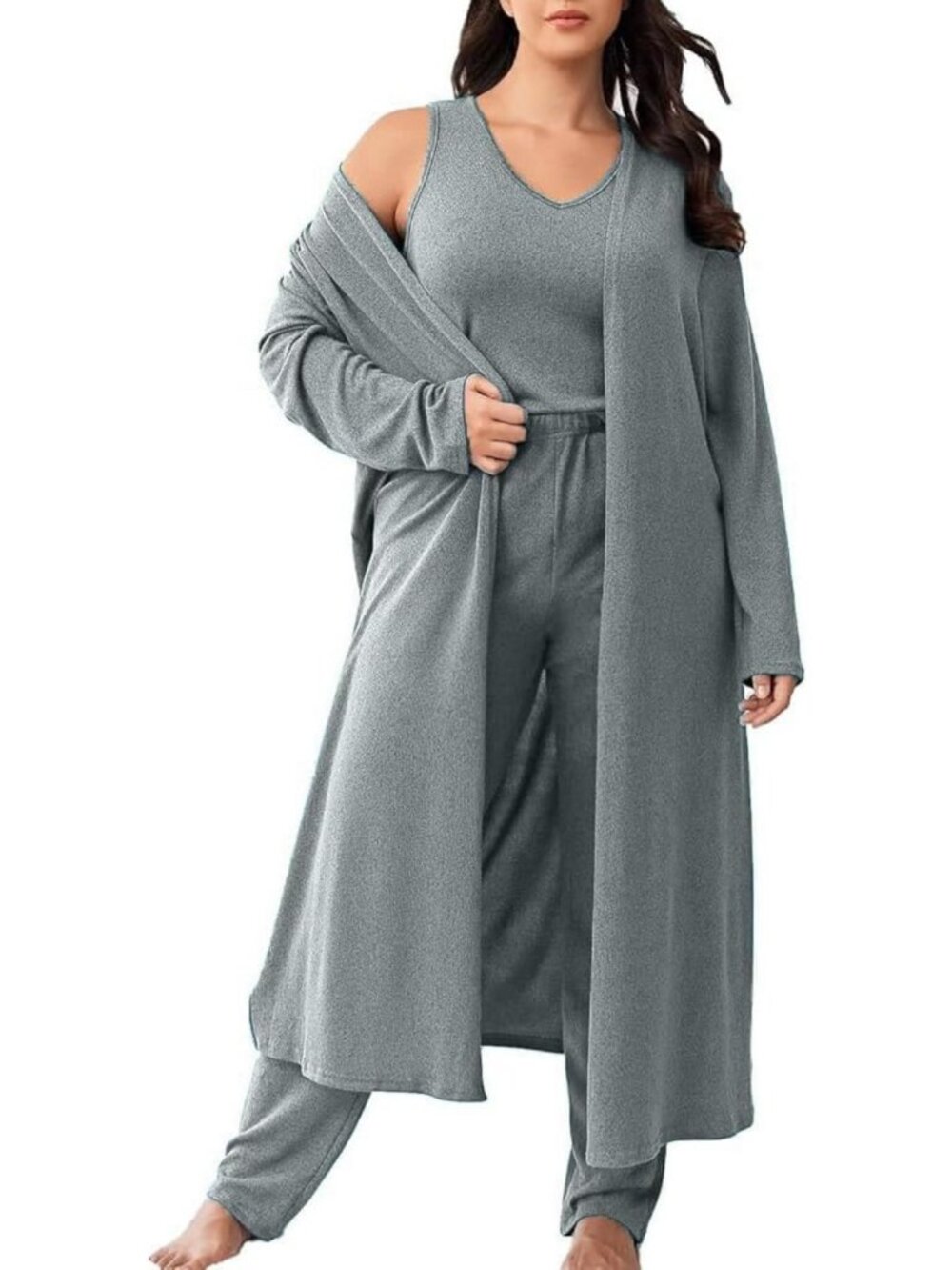 Plus Size 3-Piece Casual Cardigan, Vest & Pants Loungewear Set for Women